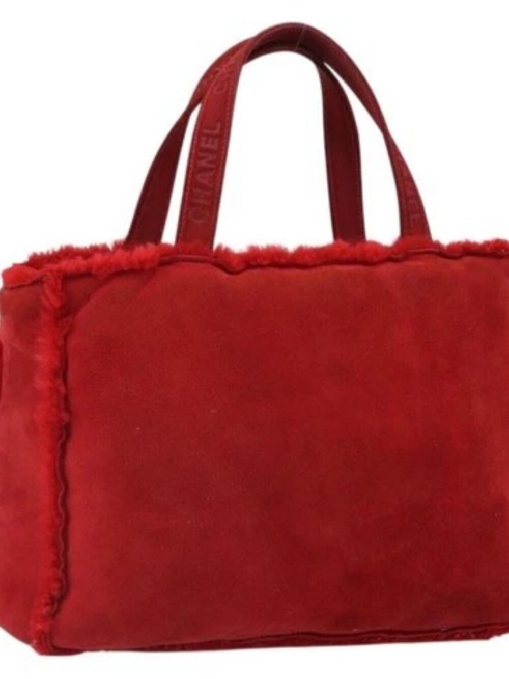 CHANEL Tote Bag Suede Red CC Auth 164529